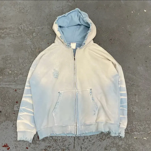 Sudaderas con capucha desgastadas de lujo personalizadas French Terry Acid Wash Heavyweight Boxy Cropped Zip Up Rhinestone Hoodies Hombres - Product Image 6