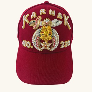 Gorra Negra Shriner, Gorra Ajustable Hecha a Mano con Emblema de Camello, Pedrería Bordada y Detalles de Lentejuelas - Product Image 1