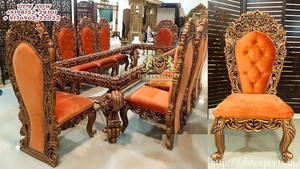 Antique Wooden Carved Modern Style <b>Dining</b> <b>Table</b> Set with Customized Size and Personalized Color Premium Quality Teak Wood UK - Product Image 4