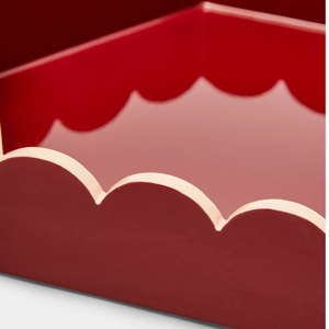 Plateau rond en laque rouge de haute qualité avec bord festonné Fournisseur de plateau de fruits de service décoratif en usine Vietnam - Product Image 3
