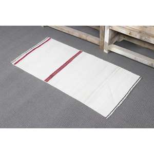 Alfombra pequeña vintage de 1.6x3.2 pies, alfombra turca blanca con lunares - Product Image 4