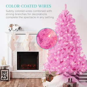 Arbre de Noël artificiel pré-éclairé <span class=keywords><strong>pas</strong></span> <span class=keywords><strong>cher</strong></span> de 6 pieds en PVC rose coloré avec base pliable pour décoration de vacances en extérieur - Product Image 5