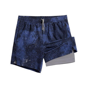 Short de course à compression 2 en 1 pour homme, taille élastique, longueur genou, élasthanne/polyester - Product Image 1