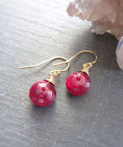 Ruby Beads 925 Sterling Silver Gold Plated Wire <b>Wrapped</b> Earring <b>for</b> Women Modern Designer Handmade Minimalist Beaded Earrings - Product Image 4
