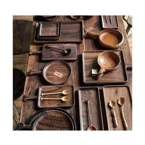 Plateau de service en bois d'acacia écologique de haute qualité poignées en métal pour la maison hôtel gravé à la main 99 GD pour le petit déjeuner de collations au café - Product Image 5