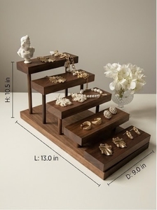 Présentoir à bijoux en bois écologique, rustique, rectangulaire, minimaliste, multi-niveaux, pour la décoration intérieure et le rangement de chambre - Product Image 4