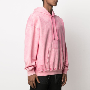 เสื้อฮู้ดสำหรับทุกเพศเสื้อแบบมีเชือกรูดหนาผ้าฝ้ายสี100% แนวสตรีทแวร์เสื้อมีฮู้ดสำหรับแนวสตรีทแวร์สีชมพู - Product Image 2