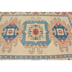 Alfombra Kilim turca Vintage Beige azul 5,8x8,4 pies patrón de retazos de lana respaldo de látex para decoración para sala de estar para adolescentes tamaño 9x12 - Product Image 5