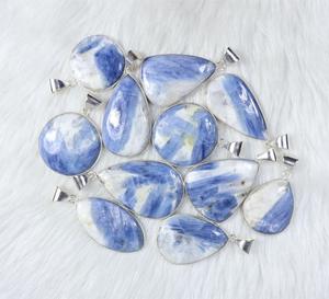 Natural Blue Kyanite Pendant Silver Plated Pendant Jewellery White Blue Kyanite Gemstone Necklace Loop Necklace Wholesale <b>Supply</b> - Product Image 2