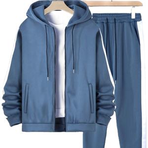 OEM Vente en gros Survêtement pour homme d'hiver avec capuche et pantalon de survêtement à coutures contrastées sur les côtés, cordon de serrage, haute qualité, personnalisé, 100% coton - Product Image 1