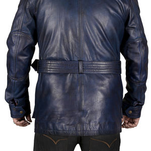 Chaqueta de Cuero de Piel de Oveja Ligera para Hombre, Estilo Vintage, Cuello Alto, Cierre de Cremallera, Frente de Lona Larga, Transpirable, Servicio OEM - Product Image 5