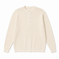 Pull Henley en coton pour homme, couleur avoine, à manches longues, col montant, boutons sur le devant, tricot texturé, fournisseur OEM ODM