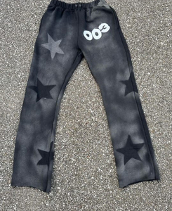 Survêtements évasés noirs peints personnalisés unisexe Pantalons empilés pour femmes Ensemble de survêtements pour hommes Poches Taille XL pour Streetwear de printemps - Product Image 3