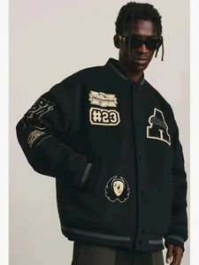 100% cachemire laine corps véritable cuir de vachette manches col montant Orange noir Letterman Varsity veste haute rue pour - Product Image 4