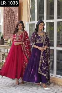 Nuevo diseñador de ropa de boda y Festival para mujer, vestidos Anarkali con lentejuelas ricas de Georgette, borde de encaje bordado múltiple Dupatta - Product Image 6
