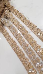 Fleurs brodées sur mesure de couleur or dans des motifs ethniques pour diverses fins de différentes tailles en 2 pouces de largeur - Product Image 5