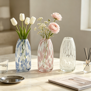 Vaso in Vetro Artistico Soffiato a Mano, Vaso Colorato <span class=keywords><strong>con</strong></span> Macchie per Centrotavola Matrimoniale, Decorazione per Casa, Hotel e Tavolo, Vendita all'Ingrosso - Product Image 1