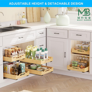 Estante de Almacenamiento de Cocina con Cajones Deslizantes Dobles de Bambú, Suministro al por Mayor - Product Image 3