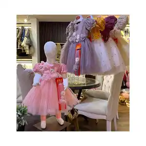 2024 new frock printed fancy design dresses for baby girl printed design frock with hairband new fancy dresses