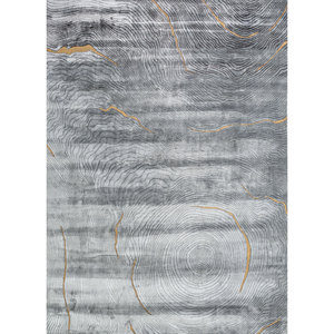 Tapis en soie de bambou noué à la main bleu azalée Aibz-1003 pour salon ou couloir, tapis rectangulaire en fourrure avec motif abstrait - Product Image 1