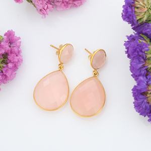 2025 boucles d'oreilles en calcédoine rose à la mode en argent sterling 925 bijoux faits à la main pour femmes et filles - Product Image 3