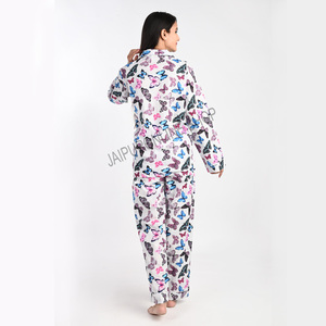 Conjunto de pijama de algodón con estampado Floral de mariposa, de manga larga tela tejida, talla XL para ropa de dormir o descansar para verano y otoño - Product Image 4