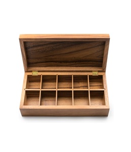 Rectangular Vauxhall Double Tea <b>Box</b>, Acacia Wood,Brown Tea <b>Chest</b> Organizer Spice Packets Container - Product Image 1