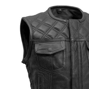 Premium Quality <b>Mens</b> Classic Leather Motorcycle Vest with Front Pockets Breathable Winter Style Wholesale Black Biker <b>Waistcoat</b> - Product Image 5