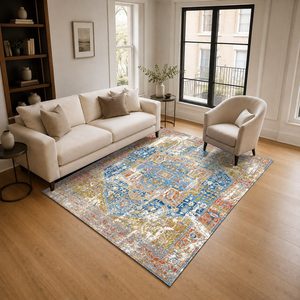 Tapis de salon en chenille antidérapant, imprimé numérique effet marbre multicolore neutre, lavable en machine, vente en gros RUGS DEPOT LXDP-0426 - Product Image 2