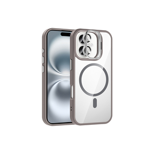 TCMK Etro Series Compatible <b>for</b> MagSafe Case <b>for</b> iPhone 16 Grey Silicone Kickstand Camera Lens Protector Inspired by Ins Styles - Product Image 1