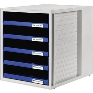 HAN Light Gray Cabinet Set with 5 Blue <b>Drawers</b> DIN A4 Polystyrene <b>File</b> Cabinets with Comfortable Storage Solution - Product Image 1