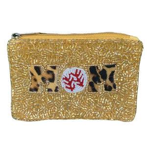 Bolso Mini con Cremallera y Bordado de Moda con la Palabra 'MOM' en Dorado, Diseño Único y Moderno de la India - Product Image 1