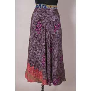 Reversible Boho <b>Skirt</b> Dress Art Silk Handmade Wrap from Sari Fabric, <b>Womens</b> Summer Beachwear, Festival or Party Outfit - Product Image 3