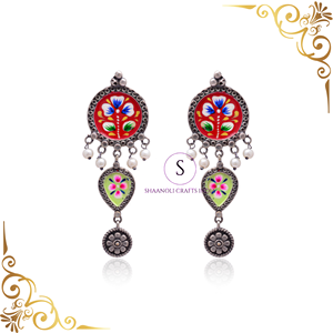 Boucles d'oreilles Jhumka indiennes faites à la main, peintes à la main, avec travail en émail, pour femmes, bijoux ethniques traditionnels en laiton pour mariage et fête, vente en gros - Product Image 6