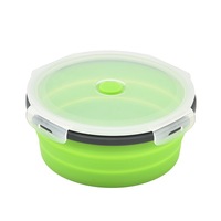 Grand récipient alimentaire pliable en silicone de 1200 ml avec couvercle verrouillable, boîte à lunch ronde réutilisable pour le camping, les voyages et la préparation des repas