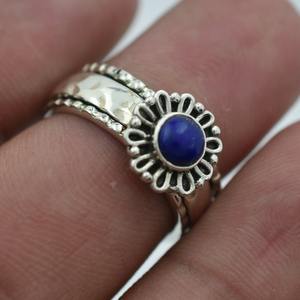 Anillo de estilo bohemio de Plata de Ley 925, joyería de piedras preciosas de lapislázuli hecha a mano para mujer, regalo de boda de tendencia para mamá - Product Image 2