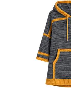 Robe pull à capuche en tricot épais personnalisée pour femmes, manches longues, poche kangourou, décontractée, pull d'hiver à capuche, gris foncé, moutarde - Product Image 4