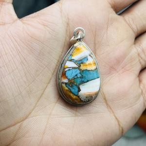 Collar con colgante de turquesa de cobre de ostra espinosa-Joyería bohemia de Plata de Ley 925 | Regalo único hecho a mano para mujer - Product Image 4