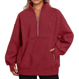 Haute qualité couleur rose à manches longues demi fermeture éclair col roulé mode décontractée col roulé fermeture éclair à capuche courte pour les femmes - Product Image 3