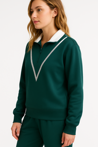 Sudadera con capucha y media cremallera para mujer, personalizada con estampado, manga larga, informal, holgada, de color liso - Product Image 3