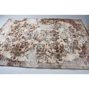 Tapis turc en laine vintage 6,2x9,1 pieds, grand tapis patchwork écologique blanc et marron marocain avec envers en latex - Product Image 4