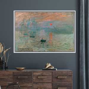 Toile d'art imprimée Monet Sunrise, impression de port impressionniste pour la décoration de la maison, 1P : encadré blanc - Product Image 1