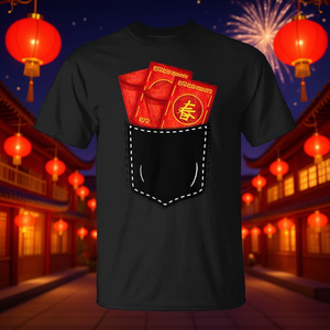 Camiseta Promocional con Diseño Festivo de Sobres Rojos Falsos para el Año Nuevo Chino y Dinero de la Suerte - Product Image 3