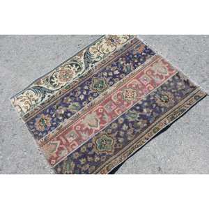 Classic <b>Blue</b> Beige 2.8 X 3.2ft Handmade Turkish Wool Polyester <b>Rug</b> Rectangular Patchwork Design for Living Room <b>Bedroom</b> Latex - Product Image 2