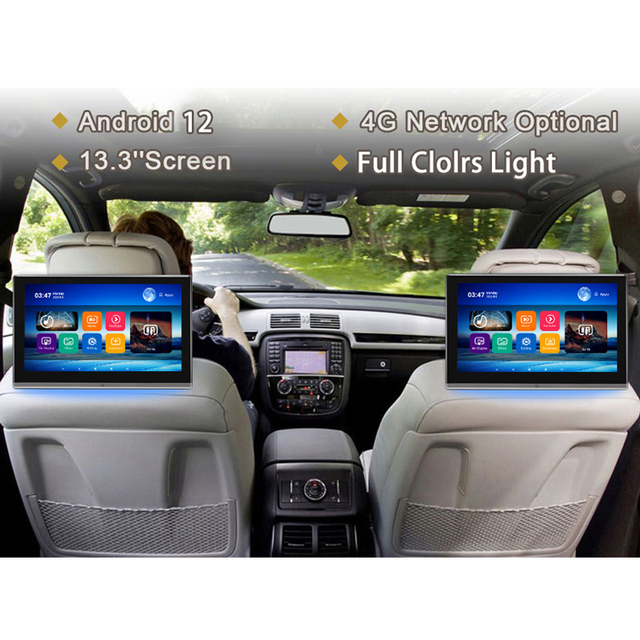 13.3 Inch Car Android Headrest Monitor 1920*1080 4K IPS Screen Smart TV Automotive Multimedia Rear Seat Entertainment Player
