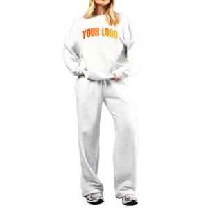 Chándal OEM/ODM hecho a medida para mujer, 2 uds., sudadera de gran tamaño y pantalón holgado, chándal de mujer de Algodón 100% con logotipo impreso personalizado - Product Image 1