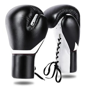 Guantes de boxeo profesionales de 14oz, cuero de alta calidad, impermeables, rayas blancas y negras, equipo de entrenamiento deportivo colorido, artes marciales - Product Image 3