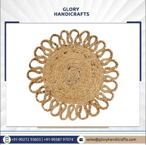 Set of 4 15-Inch <b>Round</b> Vintage <b>Tablemats</b> Hand-Braided Natural Beige Placemats for Kitchen & Dining 5mm Thickness Rug Mats - Product Image 2