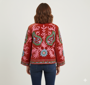 <b>Velvet</b> Suzani Embroidered Reversible Eco-Friendly Casual Winter <b>Jacket</b> with Cotton Lining Breathable Design for <b>Women</b> - Product Image 2
