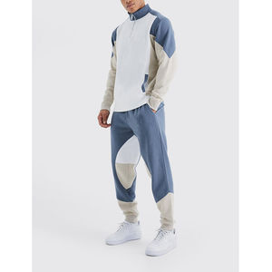 High Quality Winter Fleece Streetwear Embroidery Man 1/4 Zip <b>Funnel</b> Neck Quick Dry Colour Block Tracksuit Long Sleeve Tracksuits - Product Image 2